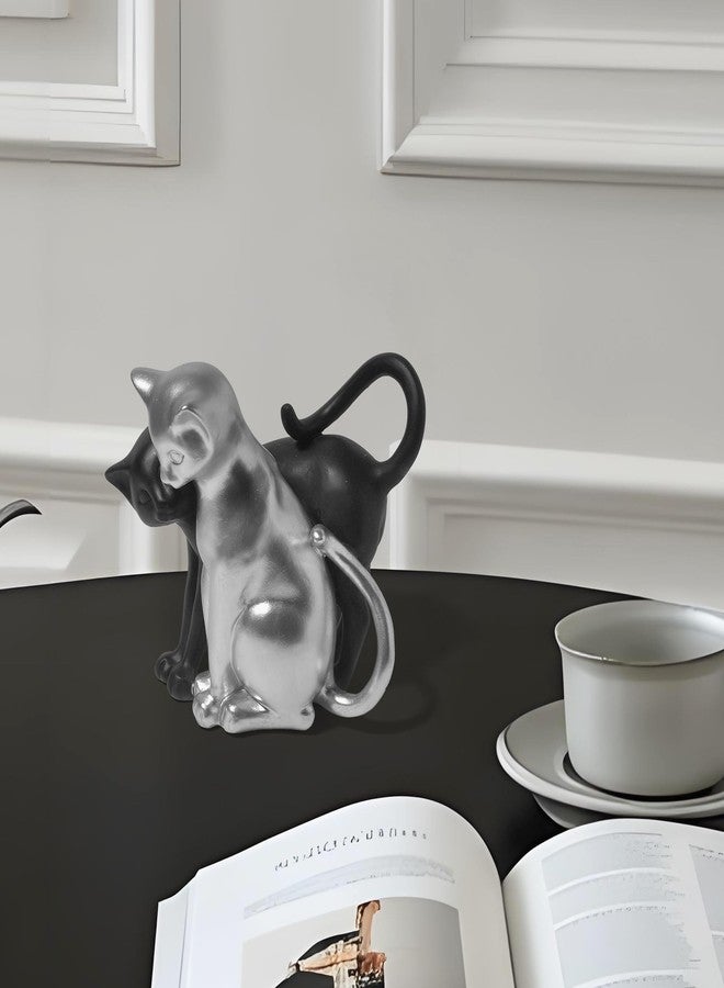 JOOMBE Black and Silver Cat Statue, Couple Sculpture Decor, Creative Art Multi-Color Cat Sculpture, Modern and Simple Home Living Room Decoration, Valentine's Day Gift for Women - Image 4